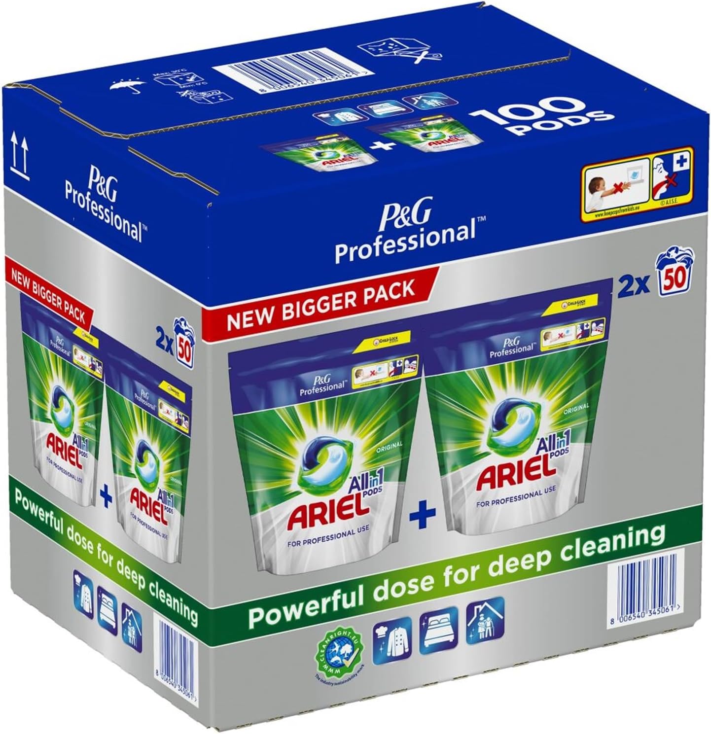 Ariel Professional Liquipods All in One Regular 2x50 Pods (Pack of 2),100 Washes