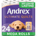 Andrex Ultimate Quilts 24 Mega Toilet Rolls = 36 Standard Toilet Rolls, 50% Longer Lasting Paper, Air Pocket Technology for Soft, Thick Sheets, FSC Certified