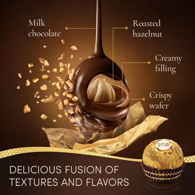 Ferrero Rocher Chocolates Gift Box for Christmas 42 Pieces - Milk Chocolate and Hazelnuts - Gifts, Sharing, Special Occasions - (525g)