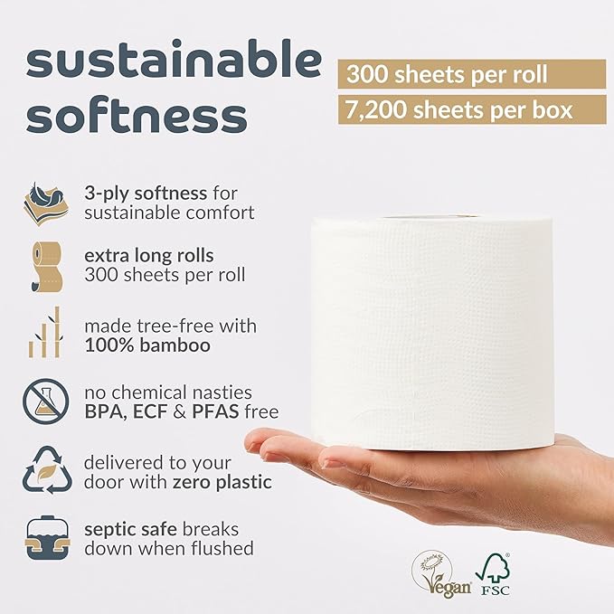 Bumboo Bamboo Toilet Roll 24 Pack | Wildflower Edition Wrapped Toilet Paper 3 ply, 300 Sheets | Eco Friendly Toilet Paper | Plastic-Free, Soft, Strong, Sustainable & Biodegradable Toilet Tissue