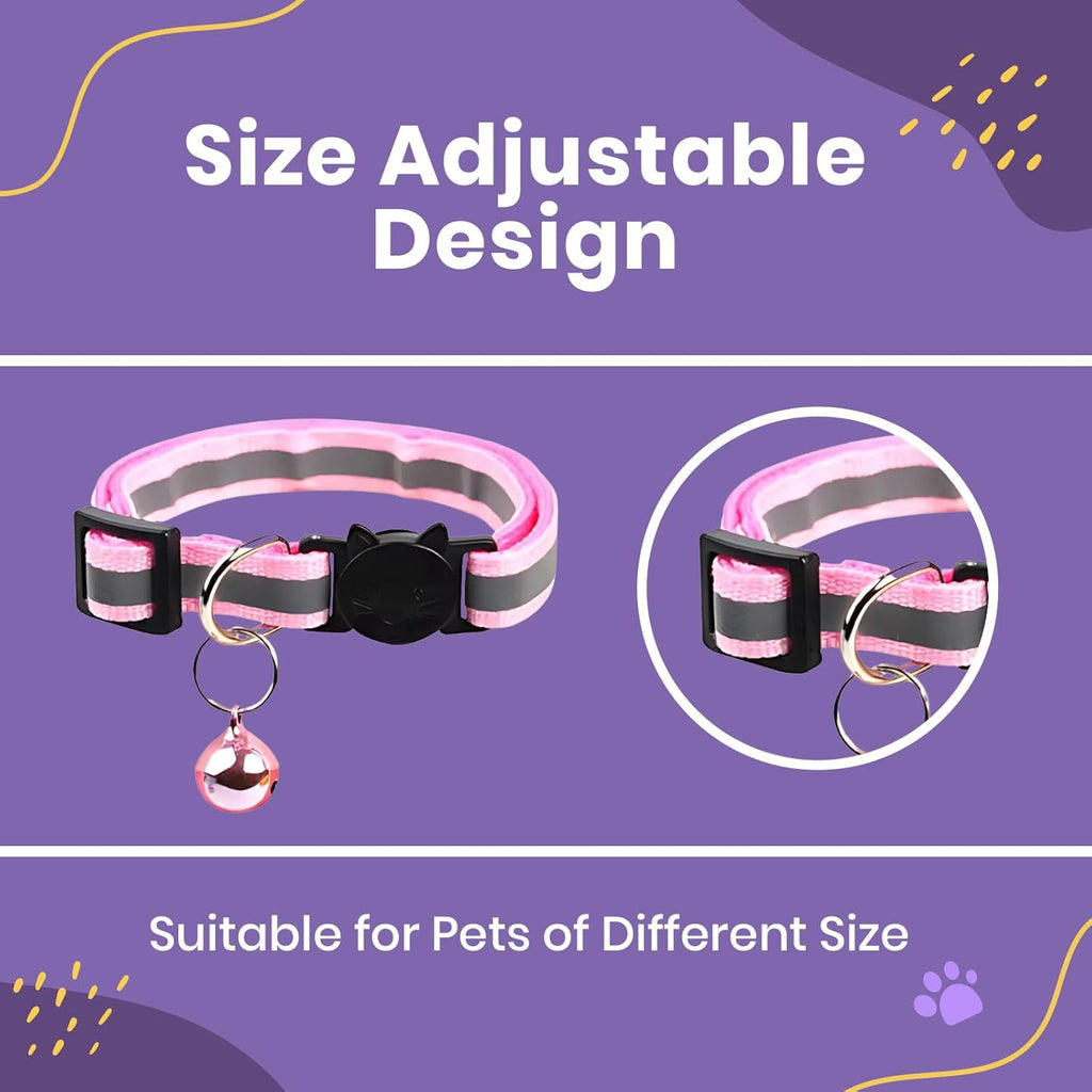 SereneStock Cat Collar- Reflective Cat Collars with Bells- Quick Release Cat Collar- Adjustable to Fit All Cats- Breakaway Safe Kitten Collar (12 Pack) (Mix Color)