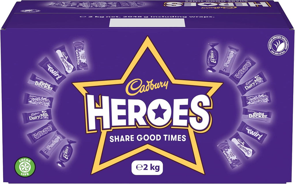 Cadbury Heroes Chocolate Bulk Sharing Box, Milk Chocolates Individually Wrapped, 2 Kg (Pack of 2)