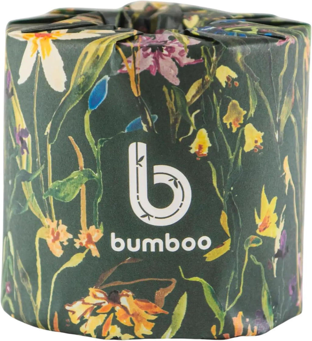 Bumboo Bamboo Toilet Roll 24 Pack | Wildflower Edition Wrapped Toilet Paper 3 ply, 300 Sheets | Eco Friendly Toilet Paper | Plastic-Free, Soft, Strong, Sustainable & Biodegradable Toilet Tissue